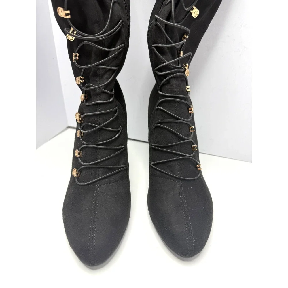 Journee Collection Trill Wide Calf Lace Up Over Knee Dress Boot Size 9 Black NWT